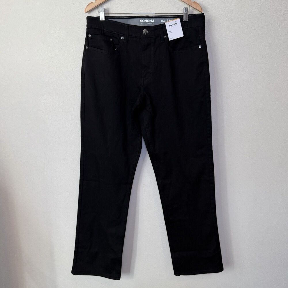 NWT Sonoma Goods For Life Flexwear Straight Jeans Mens 36 x 34 Black Denim